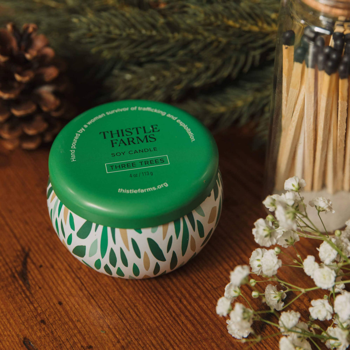 Three Trees Holiday Love Heals Mini Candle