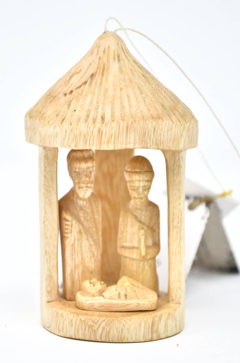 Hand-Carved Nativity Hut Ornament: Bees wax