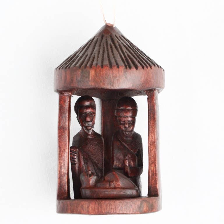 Hand-Carved Nativity Hut Ornament: Bees wax