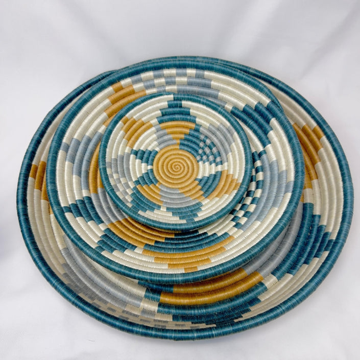 Boutique Diversiform Teal & Blue Woven Bowls: Medium