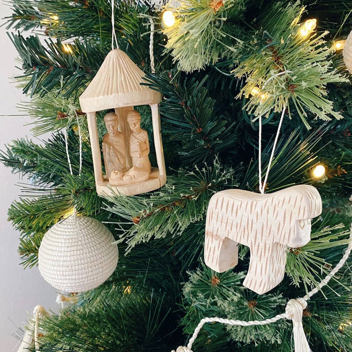 Hand-Carved Nativity Hut Ornament: Bees wax